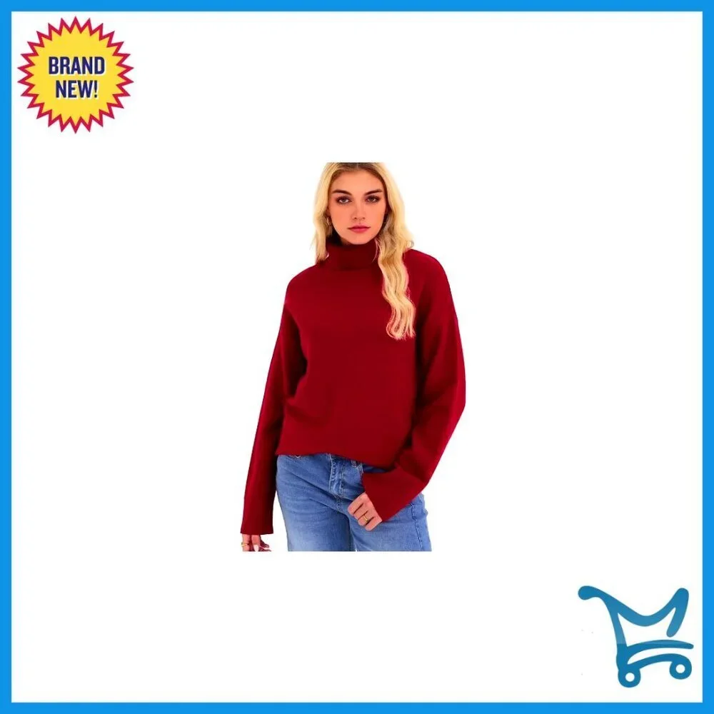 Chunky Knit Turtleneck Sweater Oversized Loose Fit Cozy Pullover Fall Winter